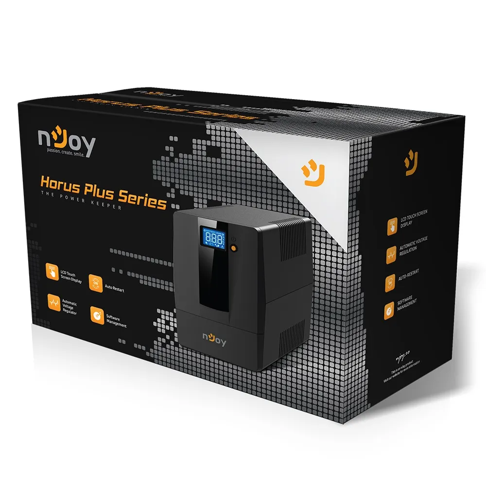 Джерело безперебійного живлення NJOY Horus Plus 1000 (PWUP-LI100H1-AZ01B), Lin.int., AVR, 4 x евро, USB, LCD, пластик - мініатюра 6