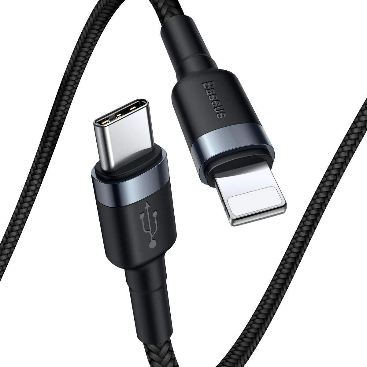 Кабель Baseus Cafule Type-C to Lightning PD 18W 1M Чорний/Сірий (CATLKLF-G1) - мініатюра 2