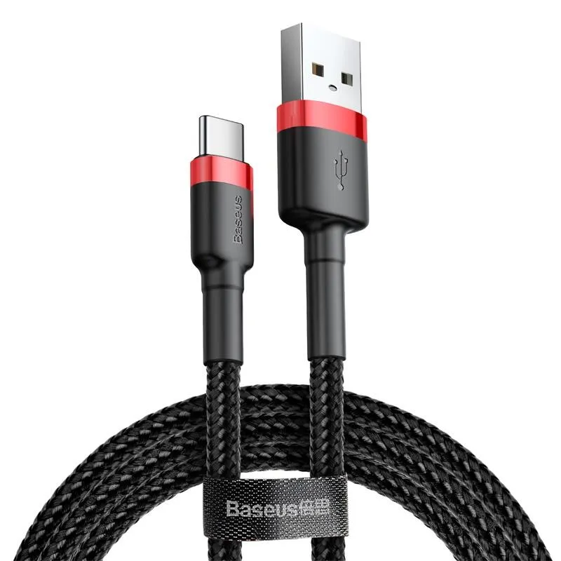 Кабель Baseus Cafule USB 2.0 to Type-C 3A 1M Чорний/Червоний (CATKLF-B91) - зображення 1