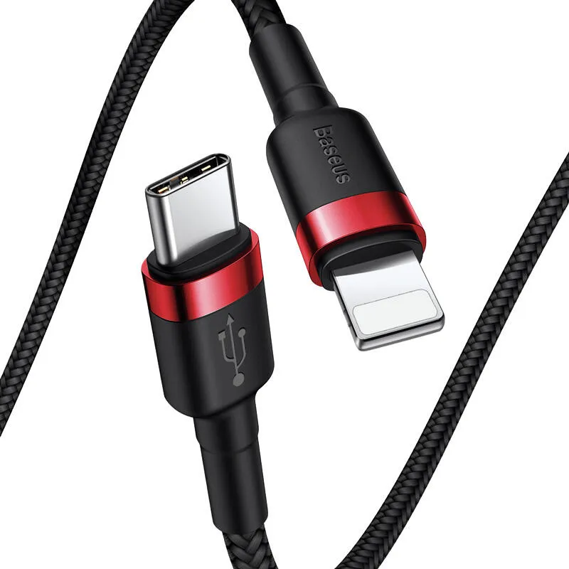 Кабель Baseus Cafule Type-C to Lightning PD 18W 1M Чорний/Червоний (CATLKLF-91) - мініатюра 2