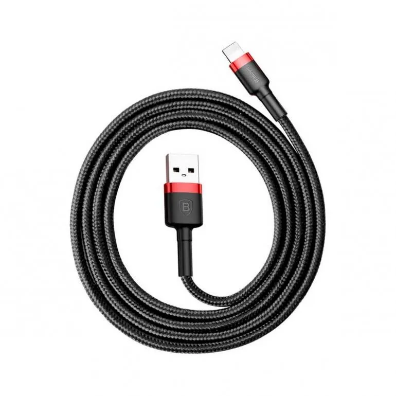 Кабель Baseus Cafule USB 2.0 to Lightning 2.4A 1M Чорний/Червоний (CALKLF-B19) - мініатюра 2