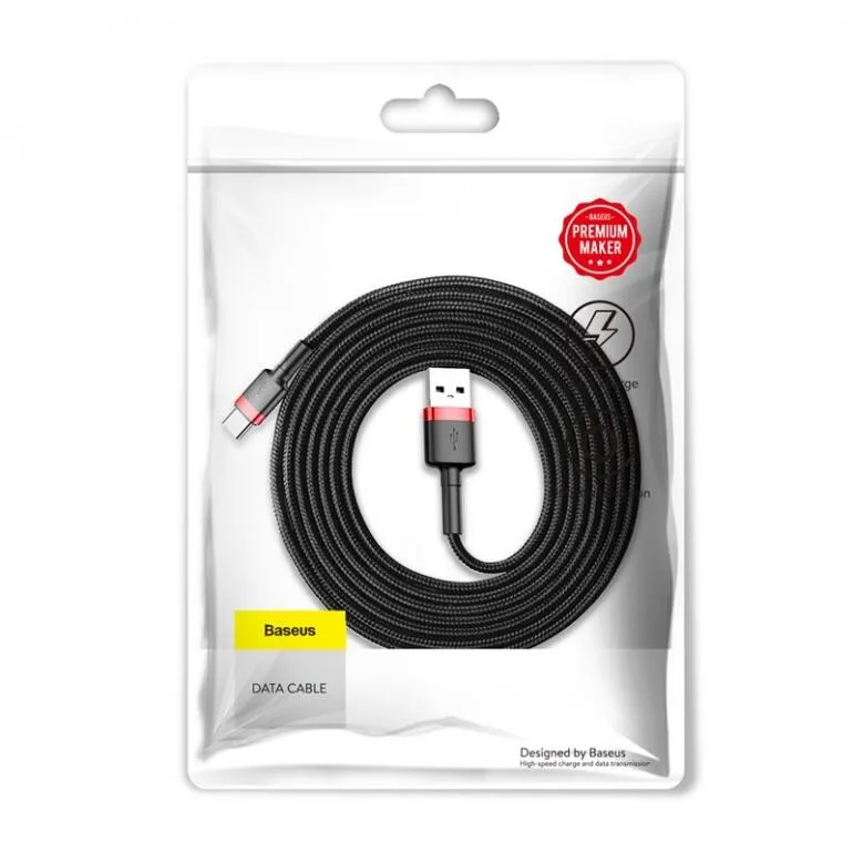 Кабель Baseus Cafule USB 2.0 to Type-C 2A 2M Чорний/Червоний (CATKLF-C91) - мініатюра 4
