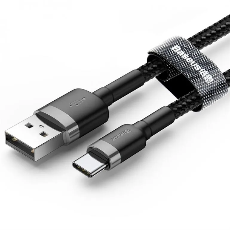 Кабель Baseus Cafule USB 2.0 to Type-C 3A 1M Чорний/Сірий (CATKLF-BG1) - зображення 1