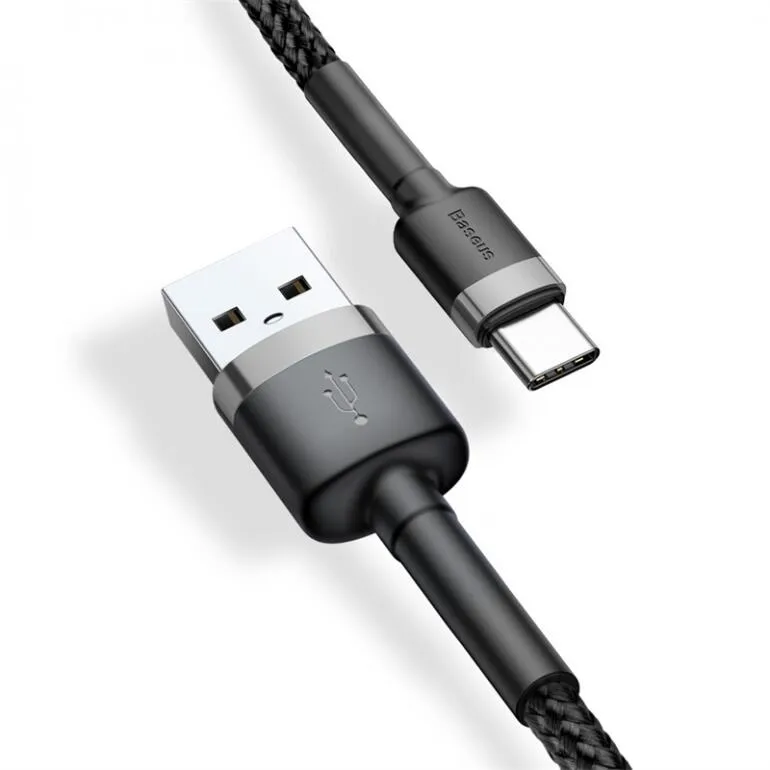 Кабель Baseus Cafule USB 2.0 to Type-C 3A 1M Чорний/Сірий (CATKLF-BG1) - мініатюра 2