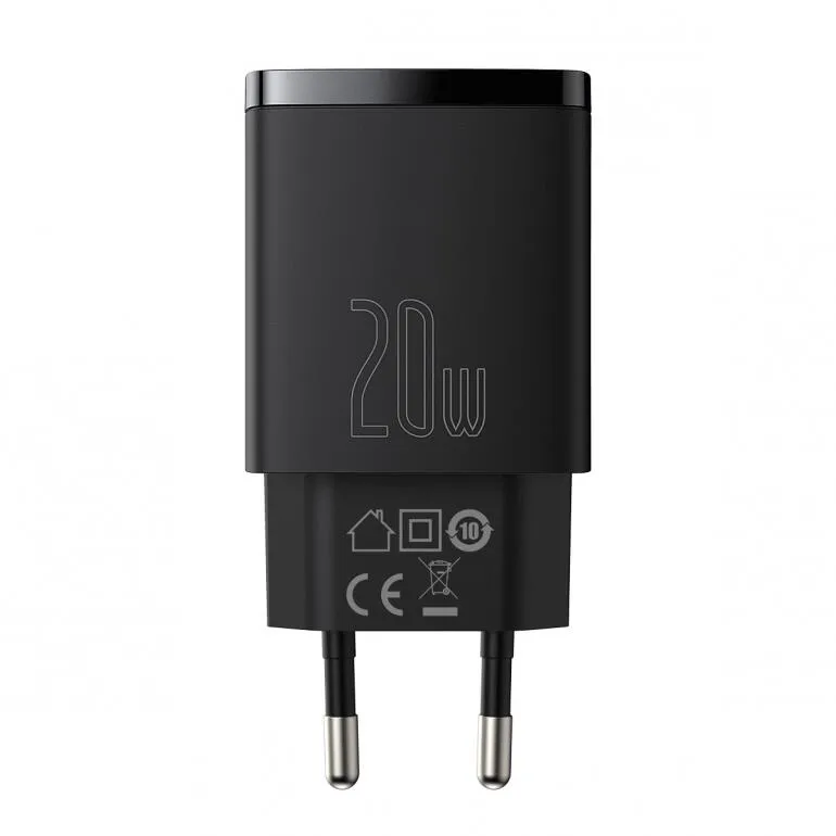 Зарядний пристрій Baseus Compact Quick Charger USB+Type-C 20W Чорний (CCXJ-B01) - зображення 1
