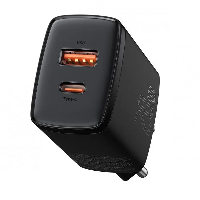 Зарядний пристрій Baseus Compact Quick Charger USB+Type-C 20W Чорний (CCXJ-B01) - мініатюра 2