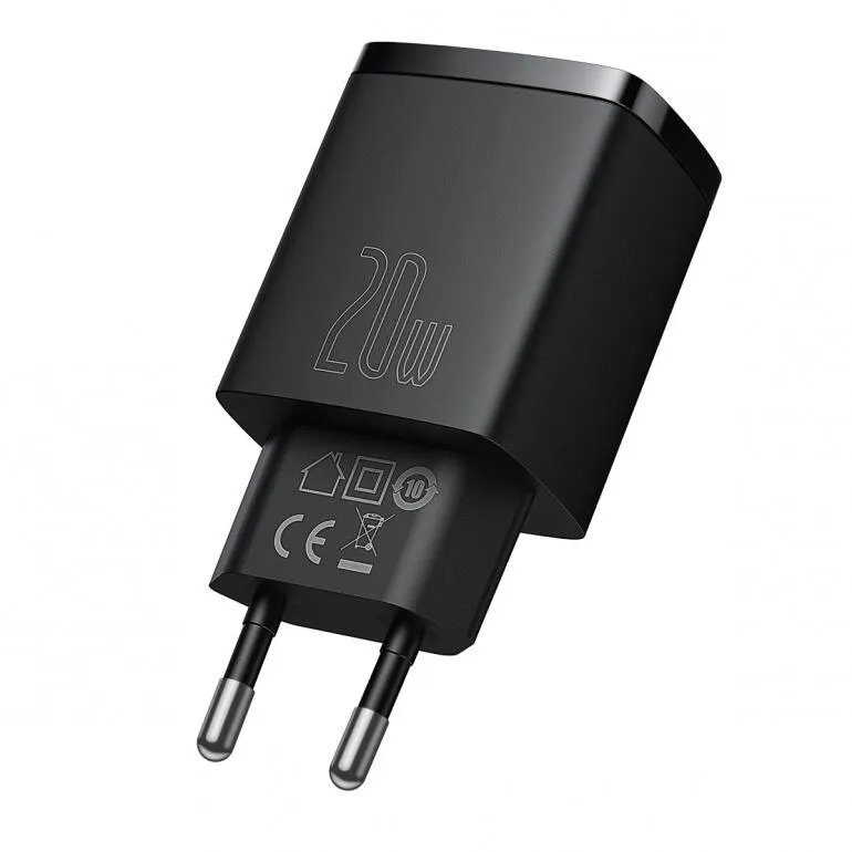 Зарядний пристрій Baseus Compact Quick Charger USB+Type-C 20W Чорний (CCXJ-B01) - мініатюра 3