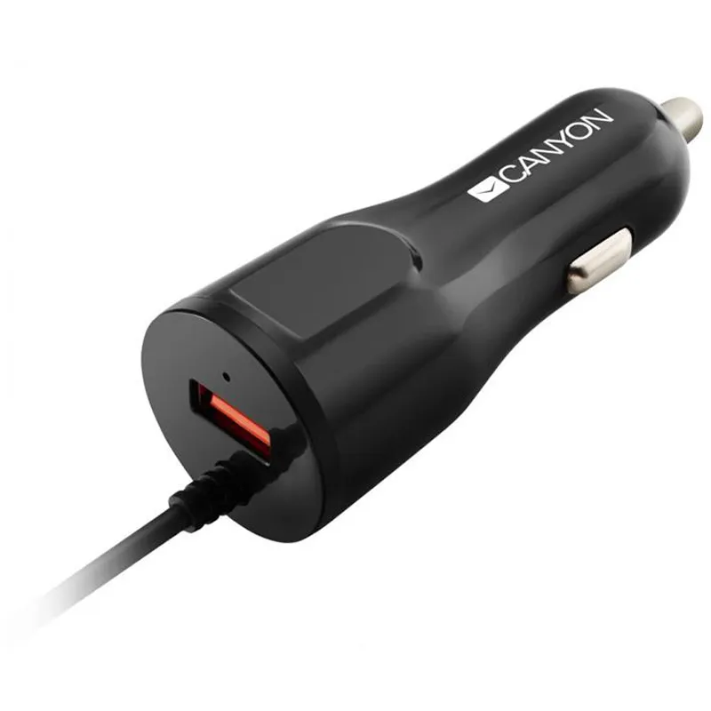 Автомобільний зарядний пристрій Canyon (1USB, 2.4A) Black (CNE-CCA033B) + кабель Lightning - мініатюра 2