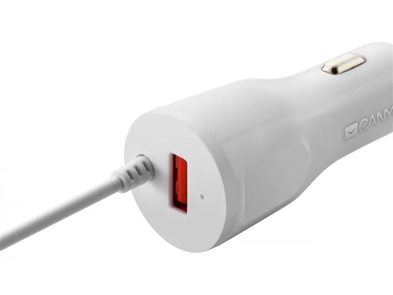 Автомобільний зарядний пристрій Canyon (1USB, 2.4A) White (CNE-CCA033W) + кабель Lightning - зображення 1