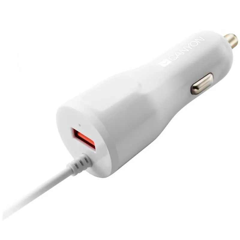 Автомобільний зарядний пристрій Canyon (1USB, 2.4A) White (CNE-CCA033W) + кабель Lightning - мініатюра 3