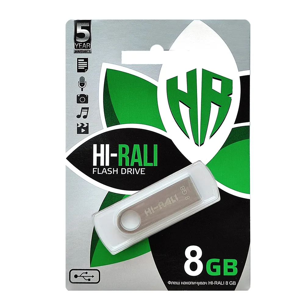 Флеш-накопичувач USB 8GB Hi-Rali Shuttle Series Silver (HI-8GBSHSL) - мініатюра 2