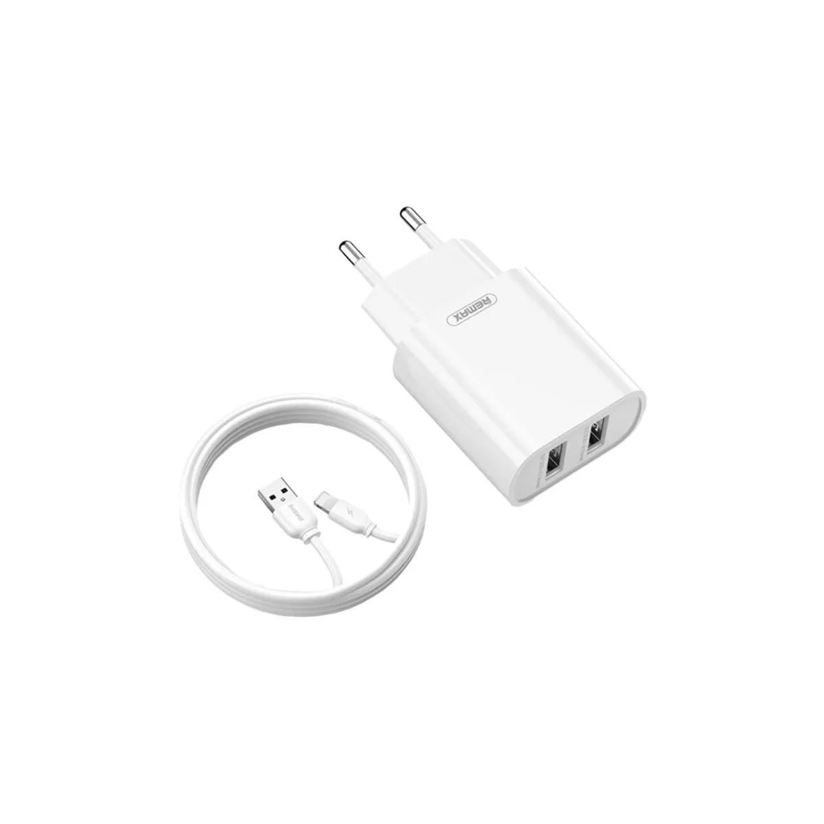 Мережевий зарядний пристрій Remax Jane + кабель USB 2.0 to Lightning 1М Белый (RP-U35-L) - зображення 1