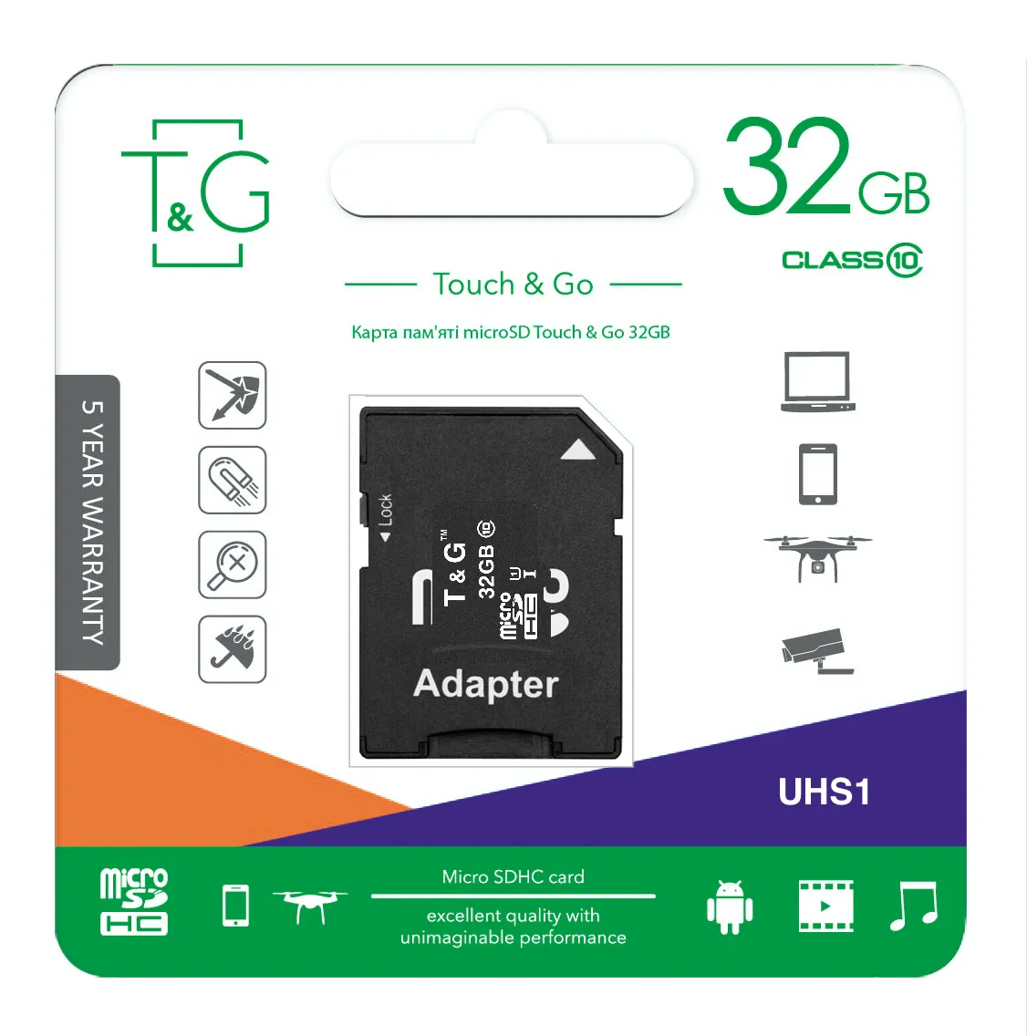 Карта пам`ятi MicroSDHC 32GB UHS-I Class 10 T&G + SD-adapter (TG-32GBSD10U1-01) - мініатюра 2