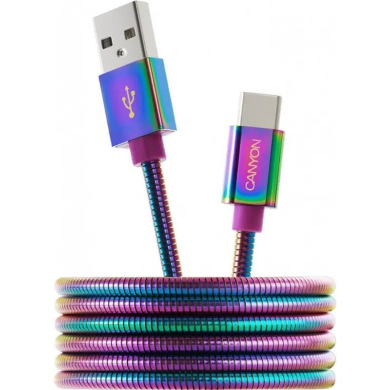 Кабель Canyon USB - USB Type-C 1м, Rainbow (CNS-USBC7RW) - зображення 1