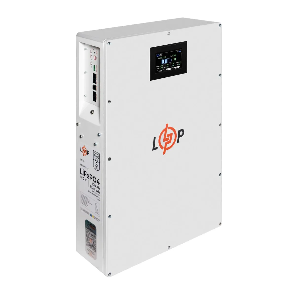 Акумулятор LP LiFePO4 51,2V - 100 Ah (5120Wh) (BMS 100A/50А) метал LCD Smart RS485/CAN JK настінний - мініатюра 4