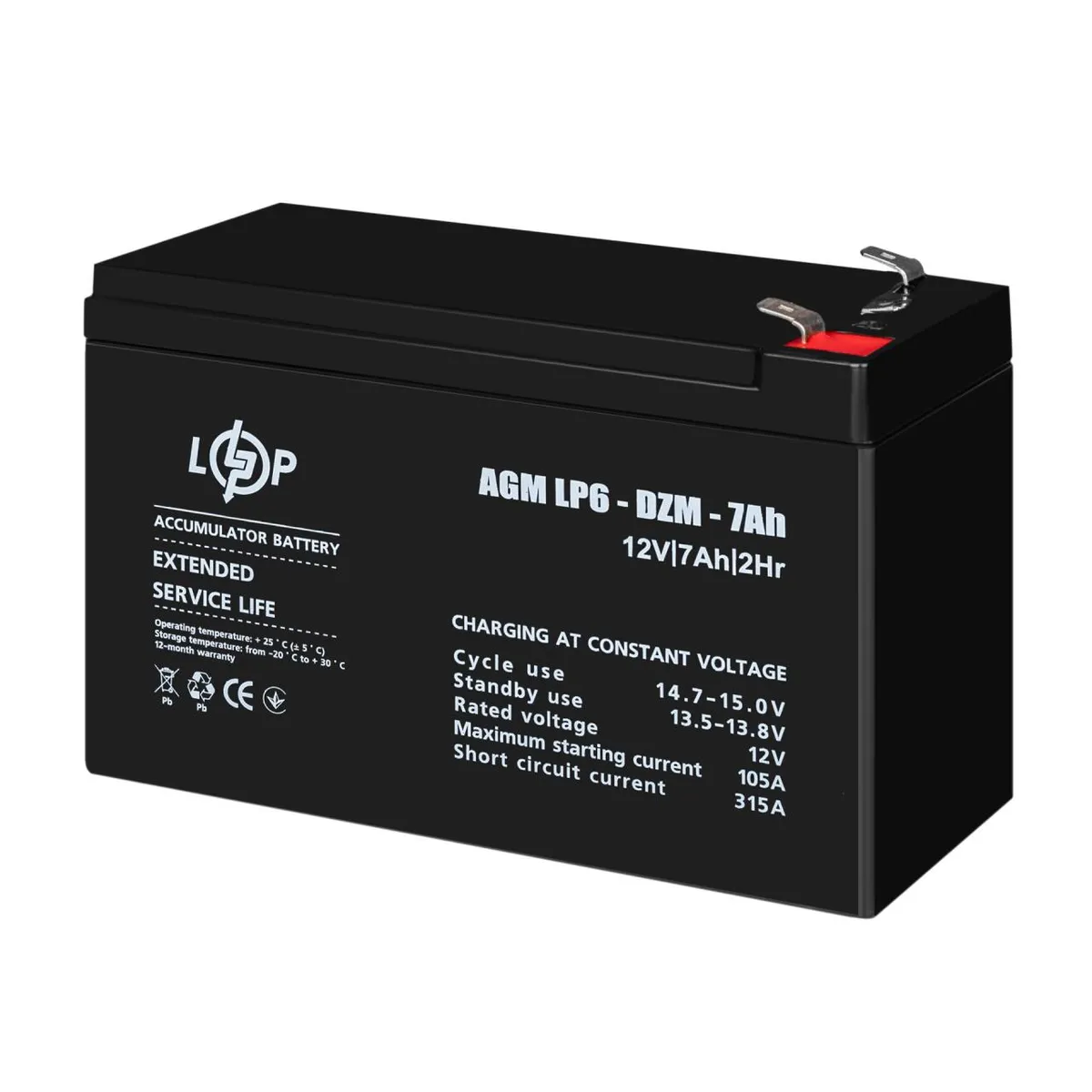Розпродаж (16152) Тяговий свинцево-кислотний AGM Акумулятор LP 6-DZM-7 Ah (02-2024) - мініатюра 3