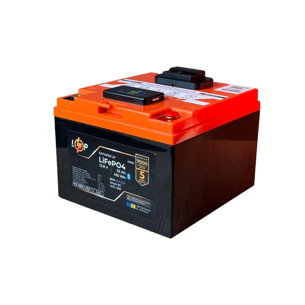 Акумулятор LP LiFePO4 12,8V - 32 Ah (410Wh) (BMS 40А/32A) пластик LCD USB Smart BT - зображення 1