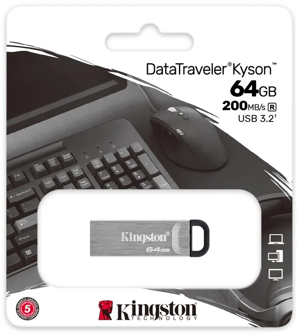 Флеш-накопичувач USB3.2 64GB Kingston DataTraveler Kyson Silver/Black (DTKN/64GB) - мініатюра 5