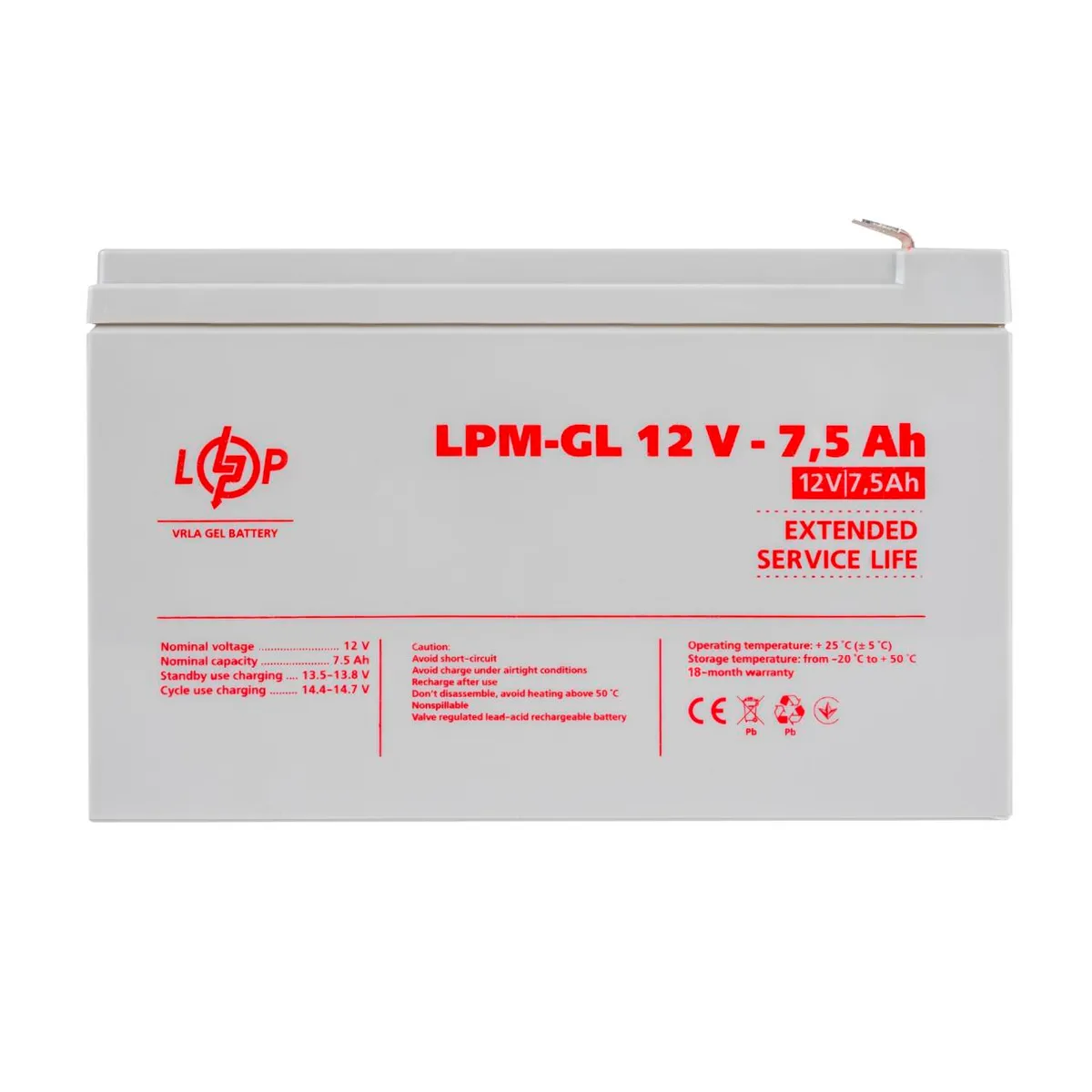 Акумулятор гелевий LPM-GL 12V - 7.5 Ah - зображення 1