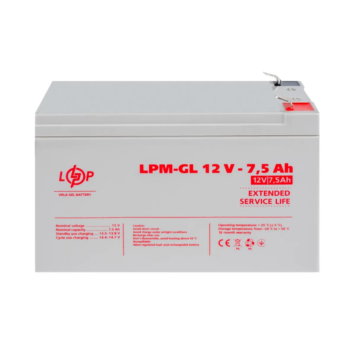 Акумулятор гелевий LPM-GL 12V - 7.5 Ah - мініатюра 2