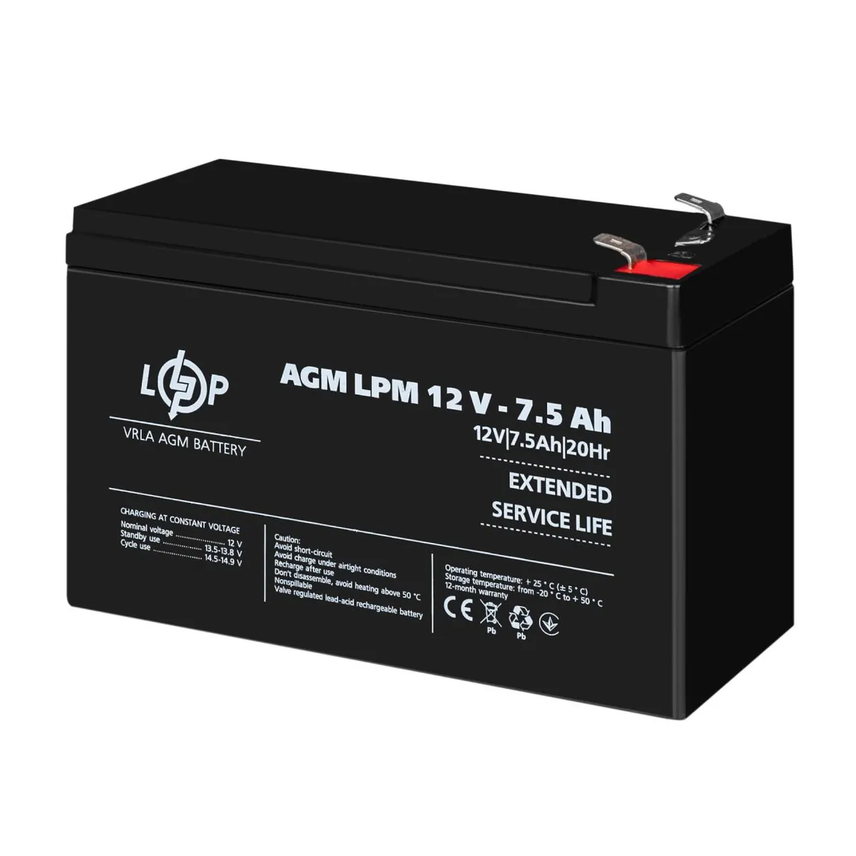 Акумулятор AGM LPM 12V - 7.5 Ah - мініатюра 3