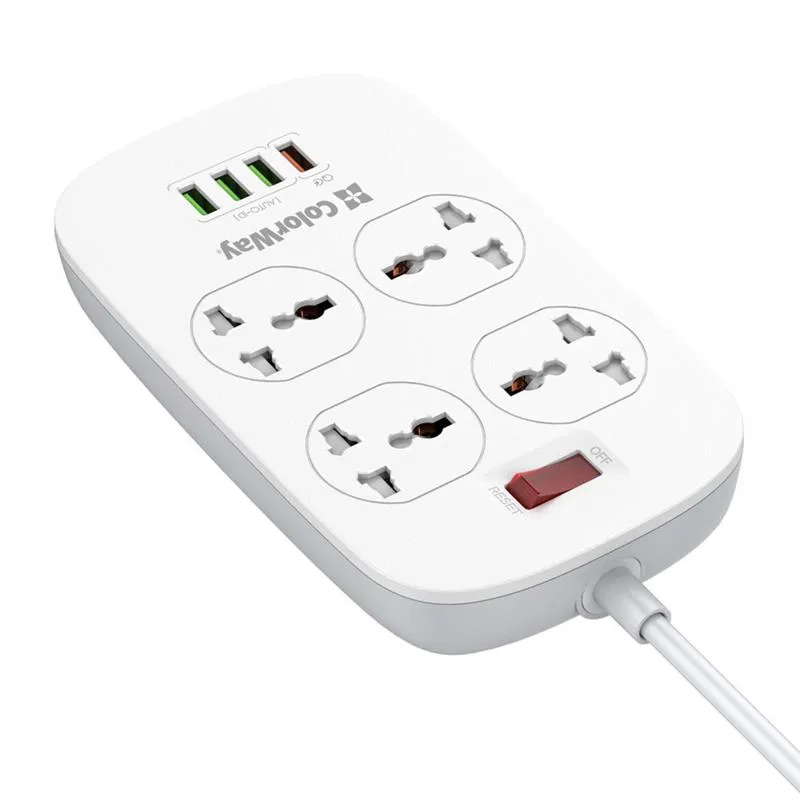 Фільтр живлення ColorWay CW-CHU44QW 4 розетки, 4 USB (1QC3.0+3 AUTO ID), 1.8 м, білий - мініатюра 3
