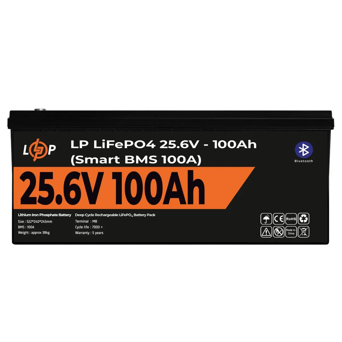 Акумулятор LP LiFePO4 24V (25,6V) - 100 Ah (2560Wh) (Smart BMS 100А) с BT пластик - мініатюра 2