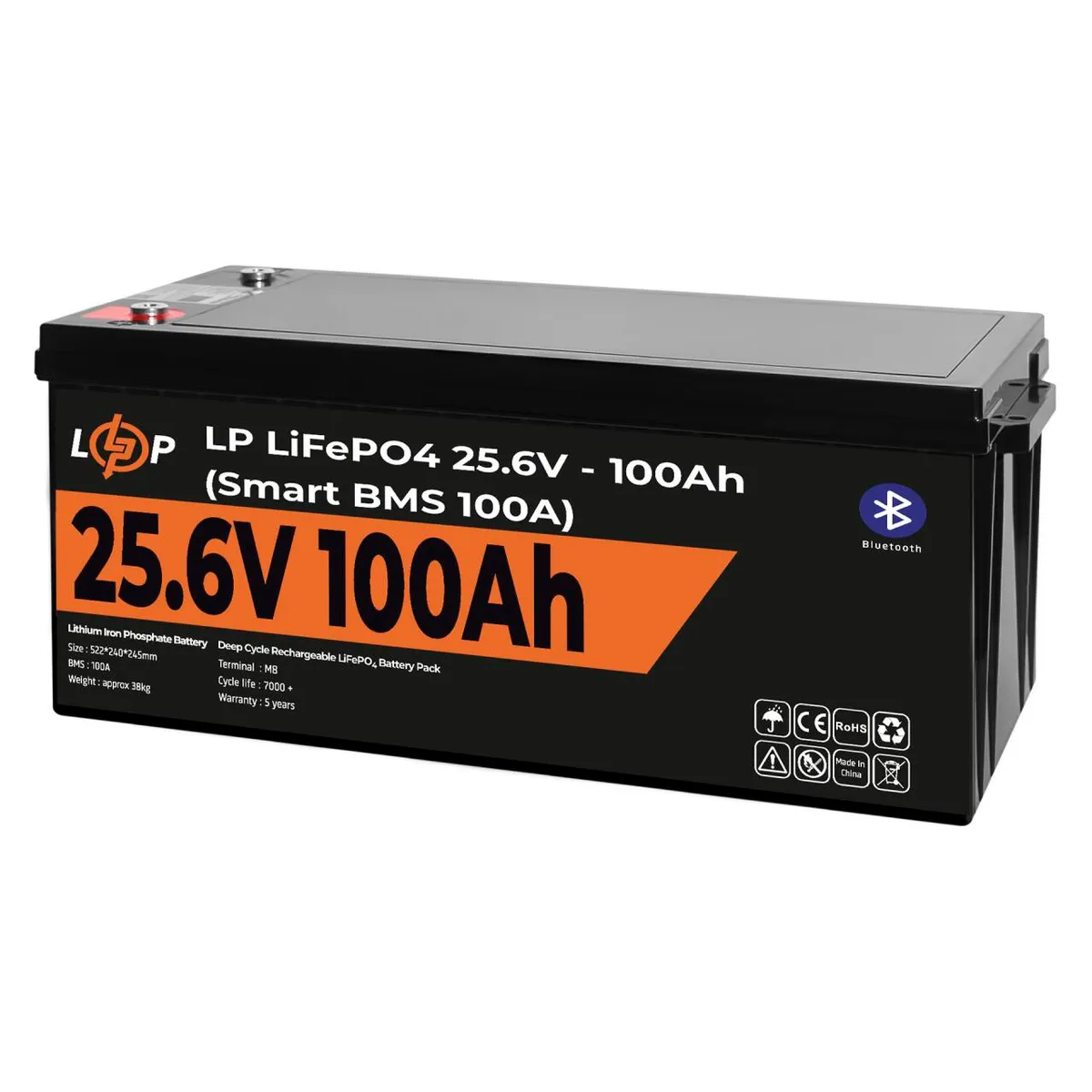 Акумулятор LP LiFePO4 24V (25,6V) - 100 Ah (2560Wh) (Smart BMS 100А) с BT пластик - мініатюра 3