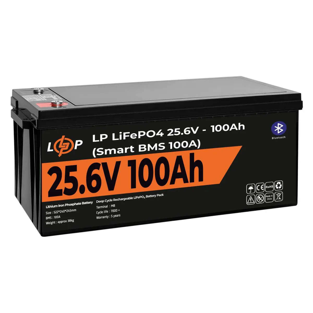 Акумулятор LP LiFePO4 24V (25,6V) - 100 Ah (2560Wh) (Smart BMS 100А) с BT пластик - мініатюра 4