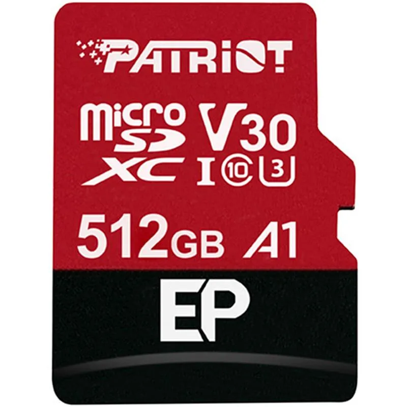 Карта пам`ятi MicroSDXC 512GB UHS-I/U3 Class 10 Patriot EP A1 R90/W80MB/s + SD-adapter (PEF512GEP31MCX) - зображення 1