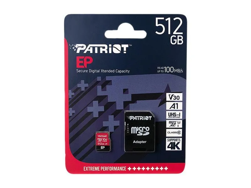 Карта пам`ятi MicroSDXC 512GB UHS-I/U3 Class 10 Patriot EP A1 R90/W80MB/s + SD-adapter (PEF512GEP31MCX) - мініатюра 2