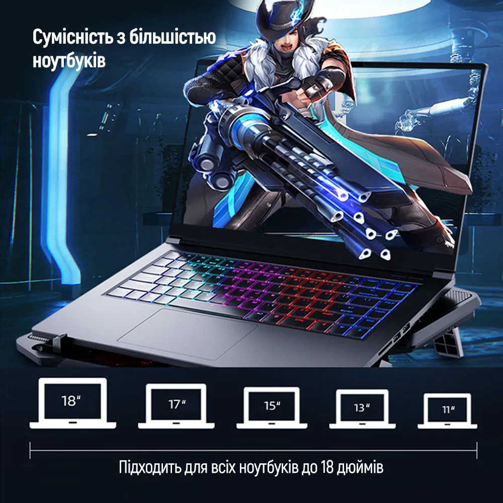 Охолоджуюча пiдставка для ноутбука ColorWay Cooling Game Pro S4, 10-17” (CW-CGPS4) - мініатюра 9