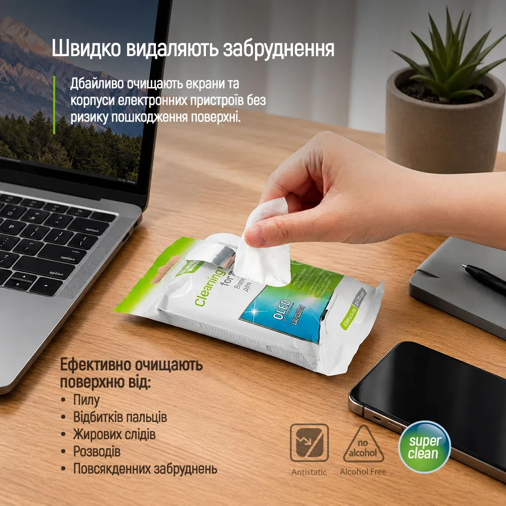 Серветки ColorWay для очищення OLED, LED, LCD, TFT 20 шт (CW-1070) - мініатюра 3