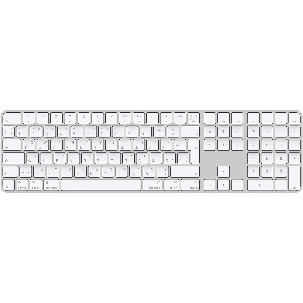 Клавіатура бездротова Apple Magic Keyboard with Touch ID and Numeric Keypad for Mac with Apple silicon Ukrainian White (MXK73UA/A) - мініатюра 5