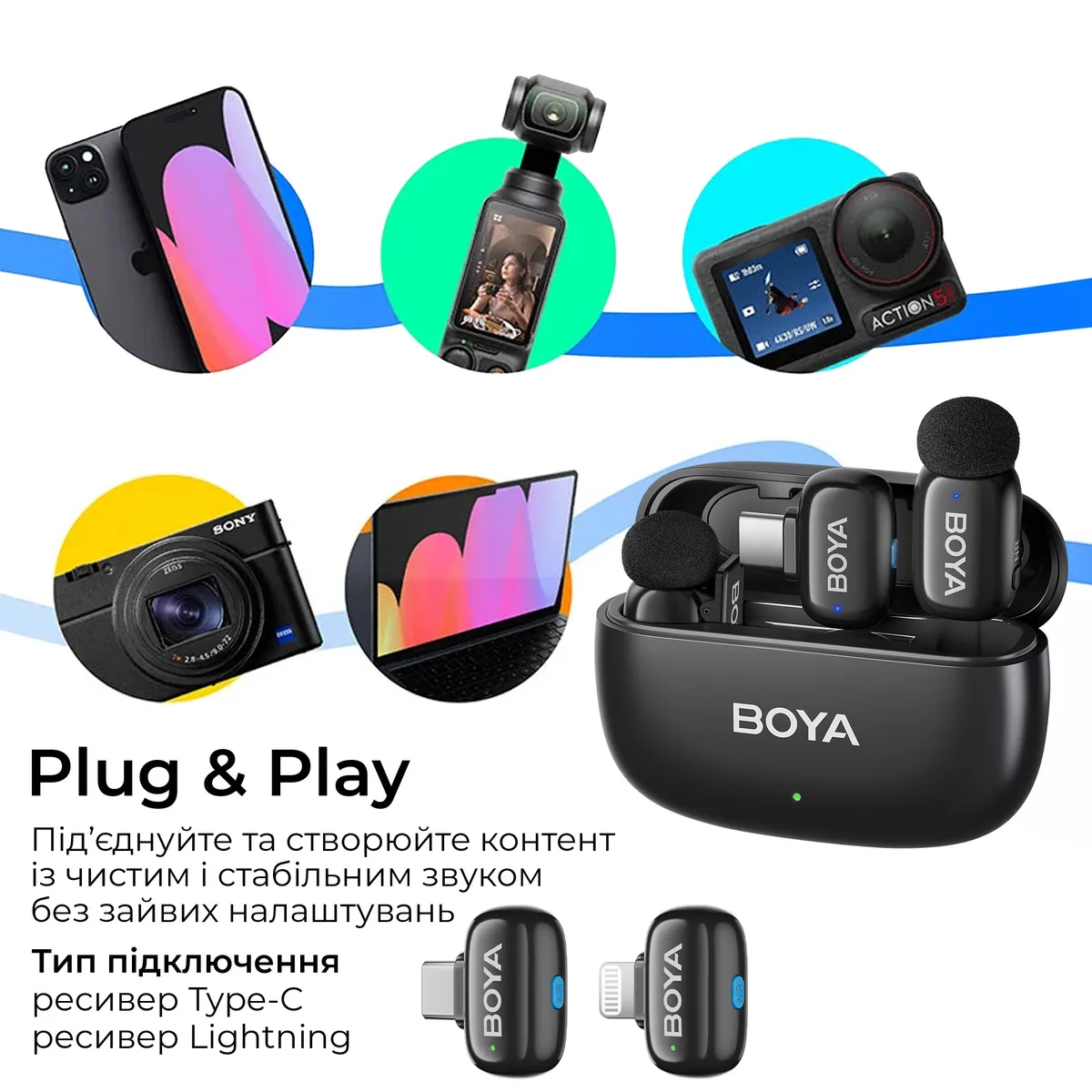 Мікрофон BOYA mini 2-01 Type-C/Lightning Black - мініатюра 16