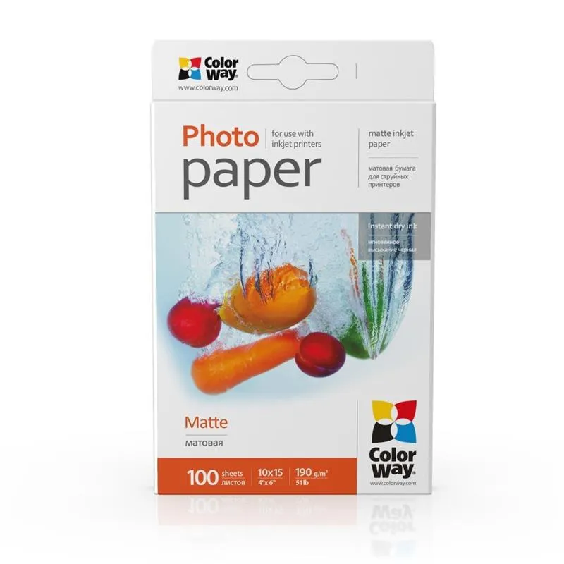 Фотопапiр ColorWay матовий 190г/м2 10x15см 100 арк. (PM1901004R) - зображення 1