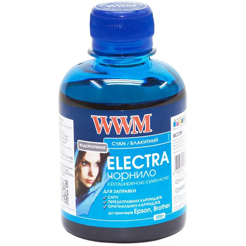 Чорнило WWM EPSON Universal Electra для Epson серій Stylus C/CX, T/TX, S/SX Stylus Office B/BX, T/TX, Stylus Photo Stylus Photo R/RX, T/TX, P/PX Cyan (EU/C) 200г - зображення 1