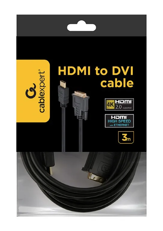 Кабель Cablexpert HDMI - DVI V 1.3 (M/M), двонаправлений, single-link, 18 + 1 pin, 3 м, Black (CC-HDMI-DVI-10) - мініатюра 2