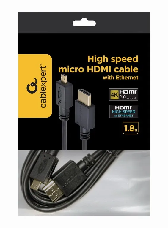 Кабель Cablexpert HDMI - micro-HDMI V 2.0 (M/M), 1.8 м, чорний (CC-HDMID-6) пакет - мініатюра 3