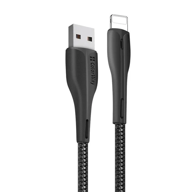 Кабель ColorWay USB - Lightning (M/M), PVC + Led, 2.4 А, 1 м, Black (CW-CBUL034-BK) - зображення 1