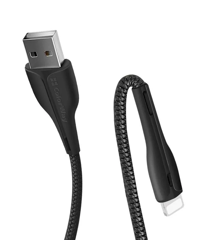 Кабель ColorWay USB - Lightning (M/M), PVC + Led, 2.4 А, 1 м, Black (CW-CBUL034-BK) - мініатюра 2