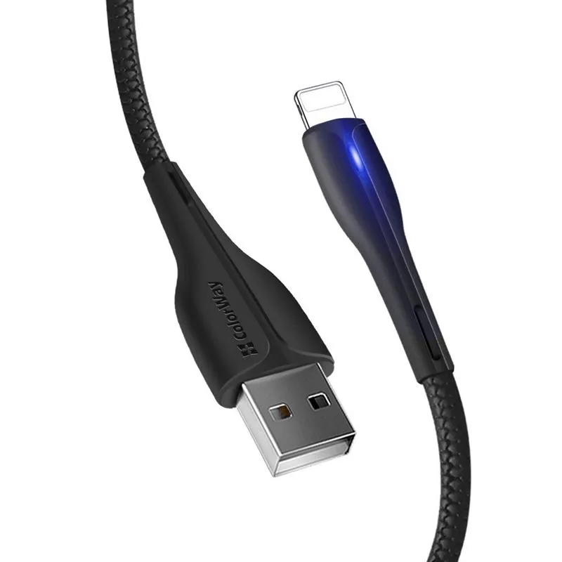 Кабель ColorWay USB - Lightning (M/M), PVC + Led, 2.4 А, 1 м, Black (CW-CBUL034-BK) - мініатюра 3