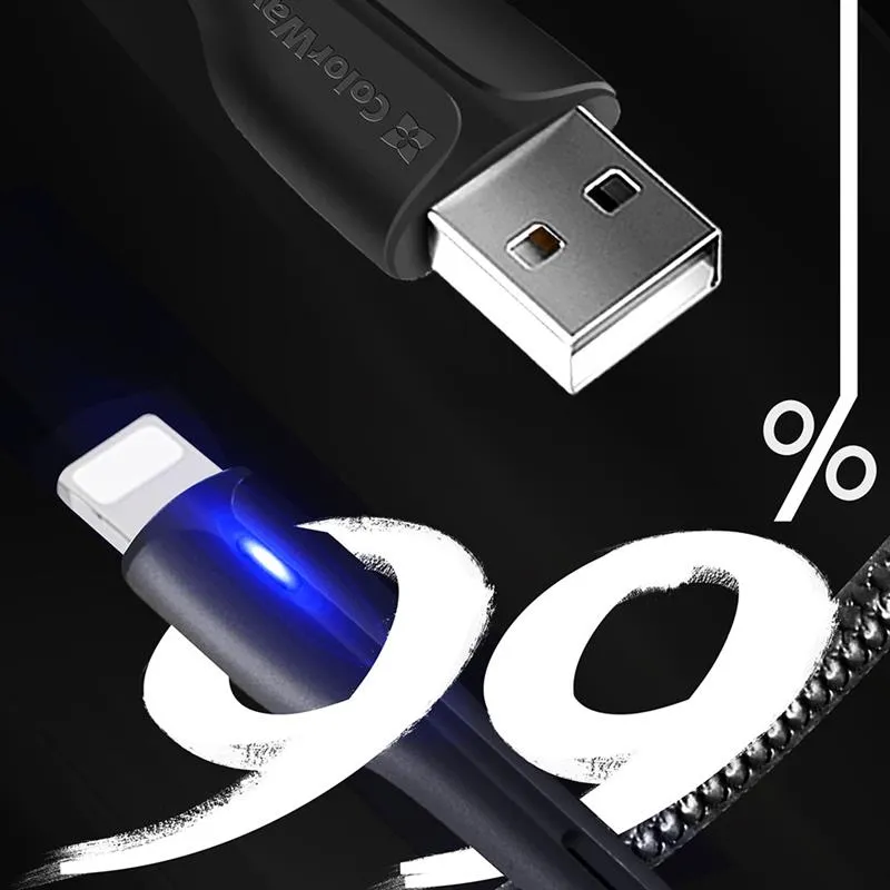 Кабель ColorWay USB - Lightning (M/M), PVC + Led, 2.4 А, 1 м, Black (CW-CBUL034-BK) - мініатюра 8