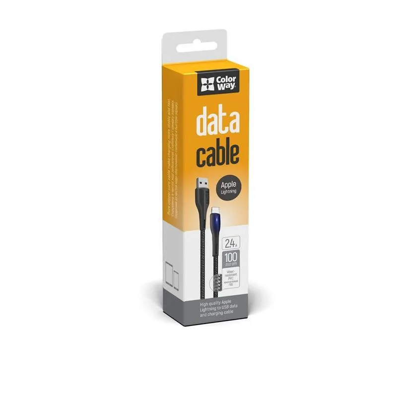 Кабель ColorWay USB - Lightning (M/M), PVC + Led, 2.4 А, 1 м, Black (CW-CBUL034-BK) - мініатюра 9
