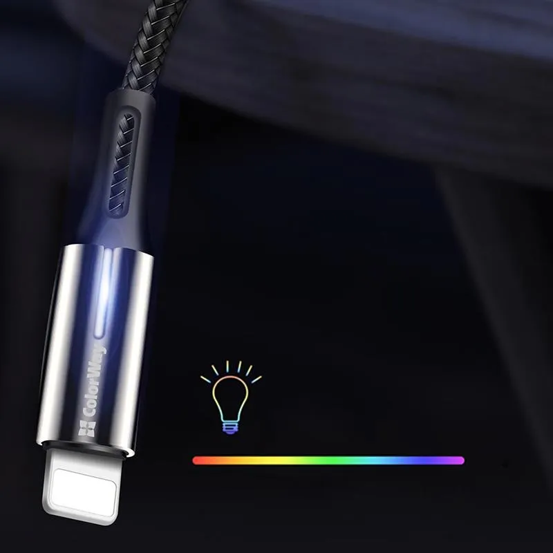 Кабель ColorWay USB - Lightning (M/M), 2.4 А, Zinc Alloy + Led, 1 м, Black (CW-CBUL035-BK) - мініатюра 10
