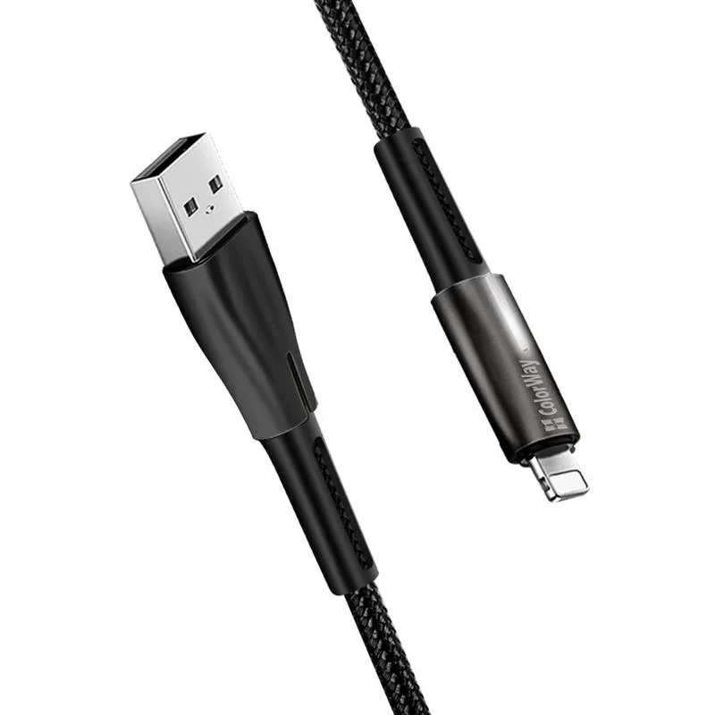 Кабель ColorWay USB - Lightning (M/M), 2.4 А, Zinc Alloy + Led, 1 м, Black (CW-CBUL035-BK) - мініатюра 2