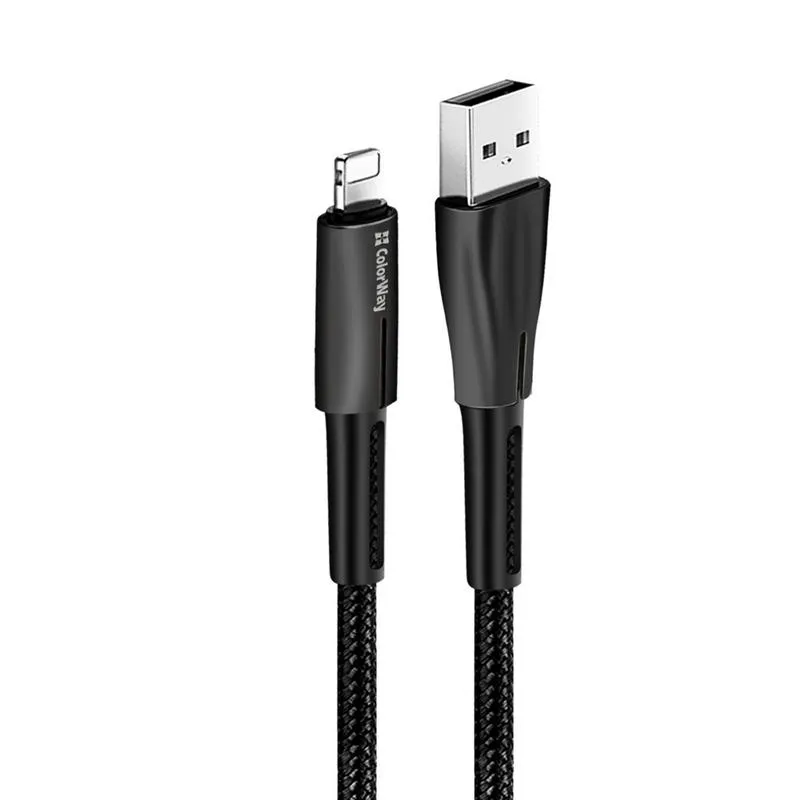 Кабель ColorWay USB - Lightning (M/M), 2.4 А, Zinc Alloy + Led, 1 м, Black (CW-CBUL035-BK) - мініатюра 4