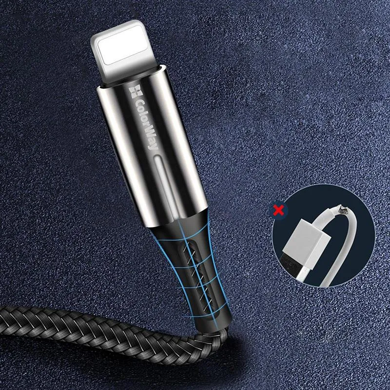 Кабель ColorWay USB - Lightning (M/M), 2.4 А, Zinc Alloy + Led, 1 м, Black (CW-CBUL035-BK) - мініатюра 8