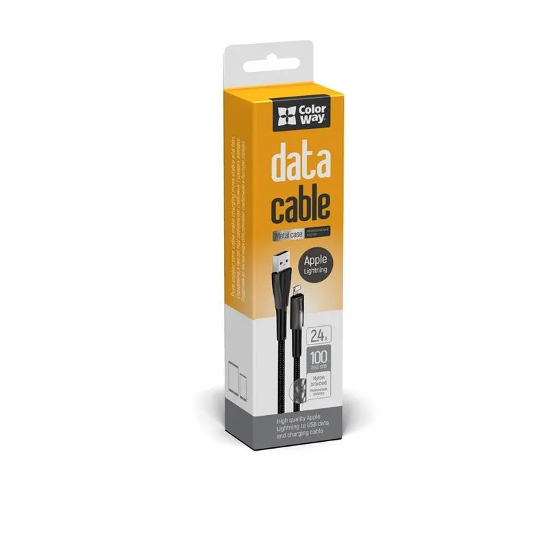Кабель ColorWay USB - Lightning (M/M), 2.4 А, Zinc Alloy + Led, 1 м, Black (CW-CBUL035-BK) - мініатюра 9