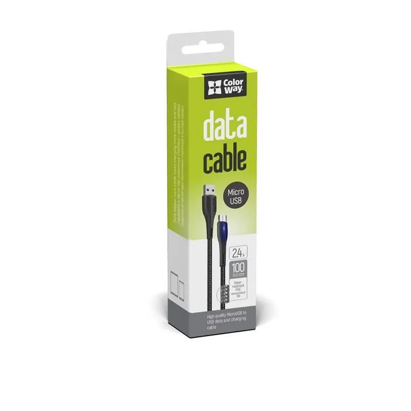 Кабель ColorWay USB - micro USB (M/M), PVC + Led, 2.4 А, 1 м, Black (CW-CBUM034-BK) - мініатюра 10